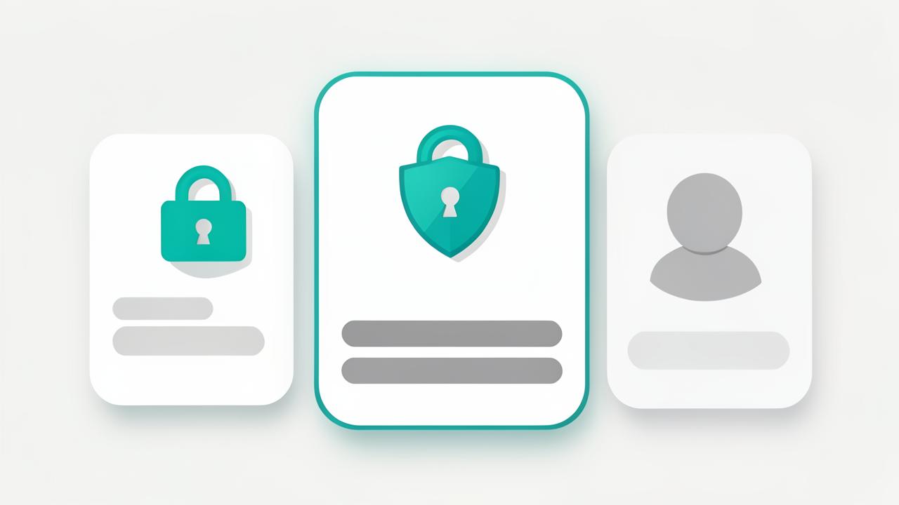Secure sign-in and user account cards with a padlock and shield