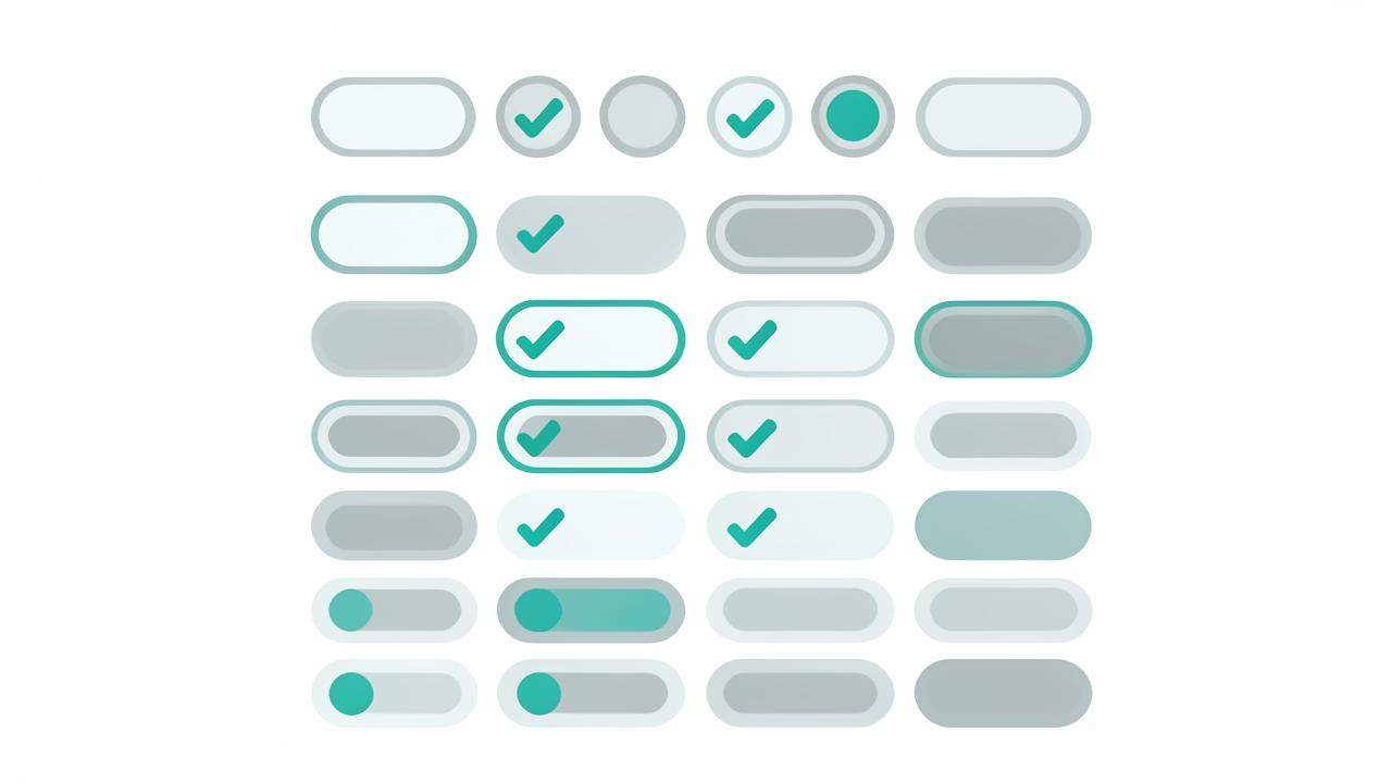 Grid of permission toggles and checkmarks representing a roles matrix